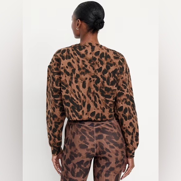 Dynamic Fleece Oversized Crop Sweatshirt NWT Size XL Leopard Old Navy - Picture 3 of 5